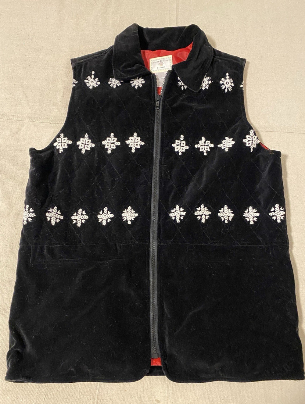 Vtg Susan Bristol Casuals Womens Black Fair Isle Velvet Quilted Vest Size Small
